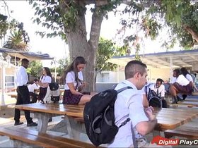 Teen Cassidy Klein sucking on schoolyard